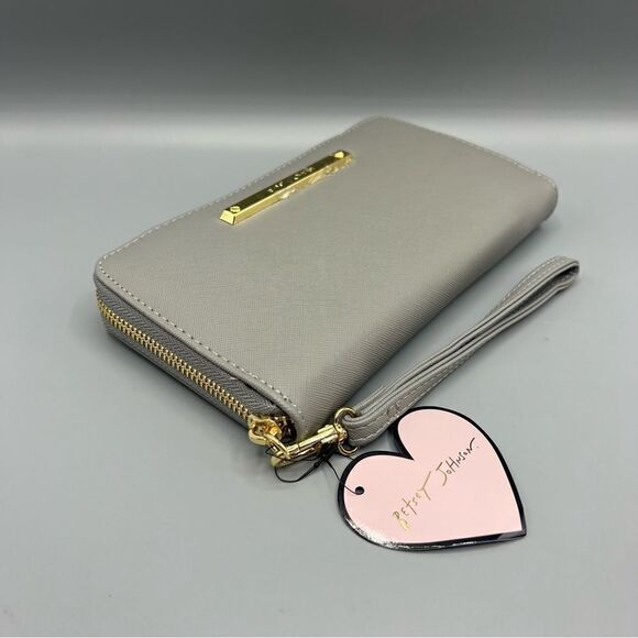 Betsey Johnson Logo Gray Zip Around Wallet Wristlet - Picture 3 of 4